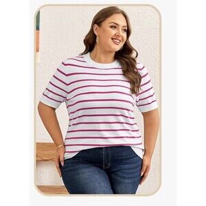 Short-sleeved Knitwear T-shirt Pullover light Sweater Solid Soft striped sZ XXL